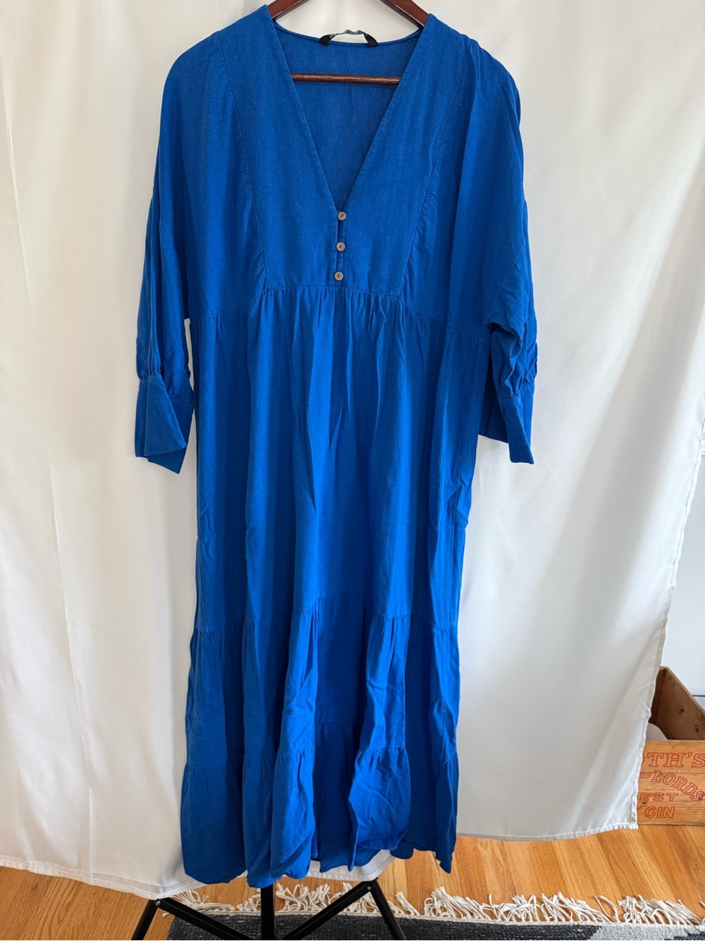 Zara Royal Blue V-Neck Tiered Maxi Dress